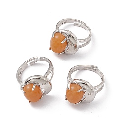 Yellow Aventurine Natural Yellow Aventurine Oval with Crescent Adjustable Ring, Platinum Brass Jewelry for Women, Cadmium Free & Nickel Free & Lead Free, US Size 7 3/4(17.9mm)