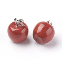 Красный Камень Природные красной яшмы подвески, Сплав с поиска, яблоко, платина, 23x20 мм, отверстие : 2.5x5 мм