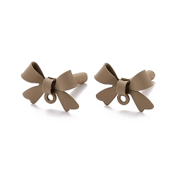 Tan Alloy Stud Earring Findings, with 925 Sterling Silver Pins and Loop, Bowknot, Tan, 11x15x4mm, Hole: 1.2mm, Pin: 0.7mm