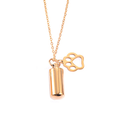 Golden Stainless Steel Bullet with Paw Print Urn Ashes Pendant Necklace, Memorial Jewelry for Men Women, Golden, 19.69 inch(50cm)