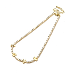 Real 18K Gold Plated Clear Cubic Zirconia Chains Necklace for Girl Women Gift, Word LOVE Necklaces with Brass Chain Extender & Lobster Claw Clasps, Lead Free & Cadmium Free, Long-Lasting Plated, Real 18K Gold Plated, 13-3/8 inch(33.9cm)