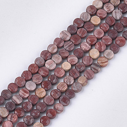 Rhodonite Rhodonite naturelles brins de perles, facette, plat rond, 4~4.5x2.5~3mm, Trou: 0.8mm, Environ 88~89 pcs/chapelet, 14.9 pouces ~ 15.1 pouces