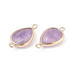 Amethyst Natural Amethyst Links connectors, with Golden Tone Brass Findings, Teardrop, 22x12x5mm, Hole: 1.6mm