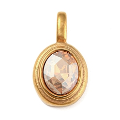 Topaz Golden Plated 304 Stainless Steel Rhinestone Pendants, Oval Charms, Topaz, 23.3x13x6mm, Hole: 6x3mm