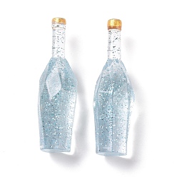 Sky Blue Dummy Bottle Transparent Resin Cabochon, with Glitter Powder, Sky Blue, 41.5x12.5x12.5mm