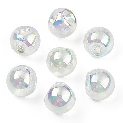 Honeydew UV Plating Rainbow Iridescent Acrylic Beads, Round, Honeydew, 14.5mm, Hole: 3mm