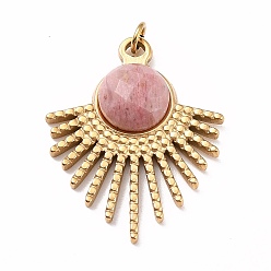 Rhodochrosite Natural Rhodochrosite Pendants, with Ion Plating(IP) Golden Tone 304 Stainless Steel Findings, Sun, 26x20.5x4.5mm, Hole: 2.5mm