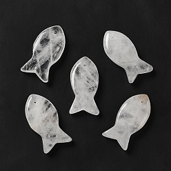 Cristal de Quartz Pendeloques de cristal de quartz naturel, pendentifs en cristal de roche, charmes de poissons, 39x20x7~7.5mm, Trou: 2.3mm