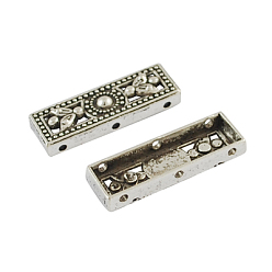 Antique Silver Alloy Multi-Strand Links,  Cadmium Free & Lead Free, Rectangle, Antique Silver, 25x8x4mm, Hole: 1mm
