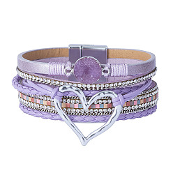 Lilas Bracelets multi-étoiles en simili cuir, strass style bohème et cristal druzy, bracelet à maillons pour femme, lilas, 7-5/8 pouce (19.5 cm), 30mm