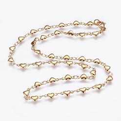 Golden 304 Stainless Steel Chain Necklaces, with Lobster Claw Clasps, Ion Plating (IP), Heart, Golden, 17.3  inch~17.9 inch(44~45.5cm)