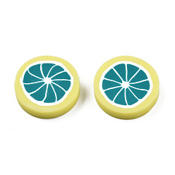 Champagne Yellow Handmade Polymer Clay Beads, Lemon Slices, Champagne Yellow, 19.5x4.5mm, Hole: 1.2mm