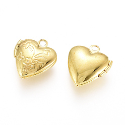Золотой Подвески латуни медальон, фото прелести рамка для ожерелья, сердце, золотые, 15.2x13.2x4.6 мм, отверстия: 1.6 мм, Внутренняя мера: 6.3x8 мм