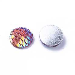 Colorful Resin Cabochons, Flat Round with Mermaid Fish Scale, Colorful, 12x3mm