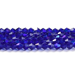 Темно-Синий Прозрачные стеклянные бусины гальваническим пряди, с покрытием AB цвета, граненые, двухконусные, темно-синий, 4x4 мм, отверстие : 0.8 мм, около 87~98 шт / нитка, 12.76~14.61 дюйм (32.4~37.1 см)