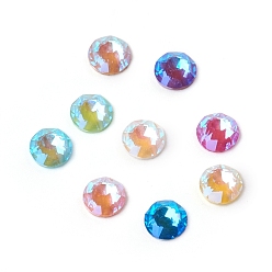 Mixed Color Glass Rhinestone Cabochons, Mocha Fluorescent Style,  Flat Back, Faceted, Fluorescent, Half Round, Mixed Color, 3x1.4mm