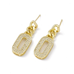 Real 18K Gold Plated Clear Cubic Zirconia Oval Dangle Stud Earrings, Rack Plating Brass Jewelry for Women, Cadmium Free & Lead Free, Real 18K Gold Plated, 30mm, Pin: 0.7mm