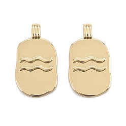 Aquarius Brass Pendants, Long-Lasting Plated, Oval with Constellation, Real 18K Gold Plated, Aquarius, 24x12.5x2mm, Hole: 3.5x1.5mm