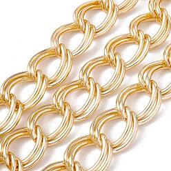Light Gold Oval Oxidation Aluminum Double Link Chains, Unwelded, with Spool, Light Gold, Link: 31x24x3mm, about 4m/roll