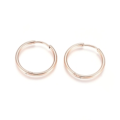 Rose Gold 304 Stainless Steel Huggie Hoop Earrings, with 316 Surgical Stainless Steel Pin, Ion Plating(IP), Ring, Rose Gold, 24x2mm, 12 Gauge, Pin: 0.9mm