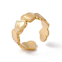 Chapado en Oro Real 18K Chapado en iones (ip) 304 anillo de puño abierto con envoltura de corazón de acero inoxidable para mujer, real 18 k chapado en oro, tamaño de EE. UU. 7 (17.3 mm)