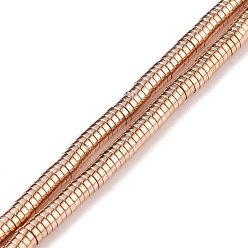 Rose Gold Plated Electroplated Non-magnetic Synthetic Hematite Beads Strands, Heishi Beads, Disc/Flat Round, Rose Gold Plated, 4x1mm, Hole: 0.7mm, about 395pcs/Strand, 15.75 inch(40cm)