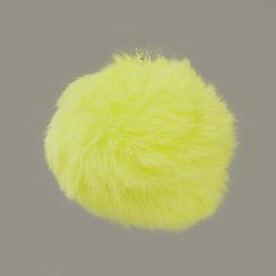Желтый Кулоны с помпонами из искусственного меха кролика ручной работы, пушистые шарики для волос кролика, с эластичным волокном, желтые, 55~74 мм, отверстие : 5 мм