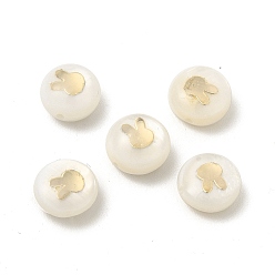 Seashell Color Natural Freshwater Shell Beads, Flat Round with Rabbit, Seashell Color, 7.5~8x4.5~5mm, Hole: 0.6~0.9mm