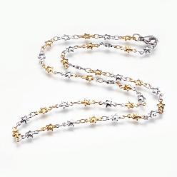 Golden & Stainless Steel Color 304 Stainless Steel Chain Necklaces, with Lobster Claw Clasps, Star, Golden & Stainless Steel Color, 17.3  inch~17.7 inch(44~45cm)