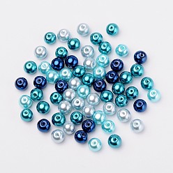 Mixed Color Carribean Blue Mix Pearlized Glass Pearl Beads, Mixed Color, 4mm, Hole: 1mm, about 400pcs/bag