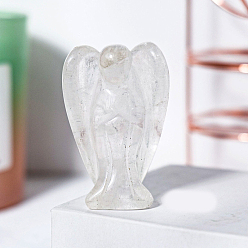 Cristal de Quartz Décorations d'affichage de figurine d'ange en cristal de quartz naturel, ornements en pierre d'énergie reiki, 50x35mm