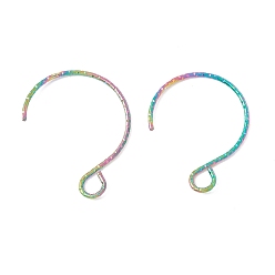 Rainbow Color Rainbow Color Ion Plating(IP) 316 Surgical Stainless Steel Earring Hooks, with Horizontal Loops, 19x15mm, Hole: 3x2.6mm, 22 Gauge, Pin: 0.6mm