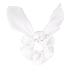 White Rabbit Ear Polyester Elastic Hair Accessories, for Girls or Women, Scrunchie/Scrunchy Hair Ties, White, 165mm