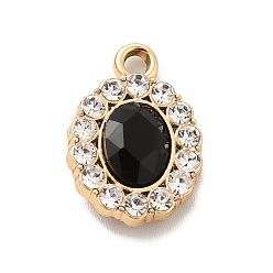 Black UV Plating Alloy Pendants, with Crystal Rhinestone and Glass, Golden, Oval Charms, Black, 18x12.5x4mm, Hole: 2mm
