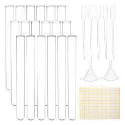 Clear Experimental Tool Kits, with Transparent Glass Test Tubes, Plastic Funnel Hopper & Transfer Pipettes, Label Paster and Pig Hair Test Tube Brush, Clear, 200x200x100mm