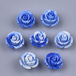 Bleu Royal Perles de corail synthétiques, teint, fleur, bleu royal, 12~13x12~13x8~9mm, Trou: 1.2mm