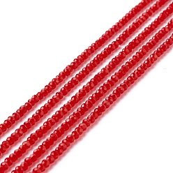 Red Transparent Glass Beads Strands, Faceted, Round, Red, 2mm, Hole: 0.6mm, about 182~201pcs/strand, 14.57~15.24 inch((37~38.7cm)