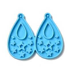Deep Sky Blue DIY Teardrop with Star Pendant Silicone Molds, Resin Casting Molds, for UV Resin & Epoxy Resin Jewelry Making, Deep Sky Blue, 59x70x4mm, Hole: 2mm, Inner Diameter: 54x33mm