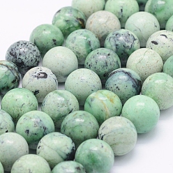 Autres Jaspes Brins de perles de jaspe d'herbe verte naturelle, ronde, 9.5mm, Trou: 1mm, Environ 42 pcs/chapelet, 15.55 pouce (39.5 cm)