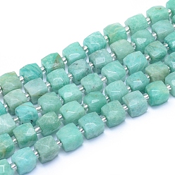 Amazonite Natural Amazonite Beads Strands, Faceted, Cube, Alice Blue, 9~10.5x9~10.5x9~10.5mm, Hole: 1mm, about 32pcs/strand, 15.55 inch(39.5cm)