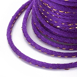 Indigo Polyester Cord, with Gold Metallic Cord, Chinese Knotting Cord, Indigo, 1.5mm, about 4.37 yards(4m)/roll