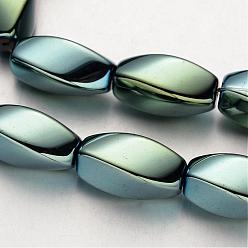 Plaqué Vert Galvanoplastie non magnétiques hématite synthétique brins de perles, ovale torsadée, vert plaqué, 12x8mm, Trou: 1mm, Environ 33 pcs/chapelet, 15.7 pouce