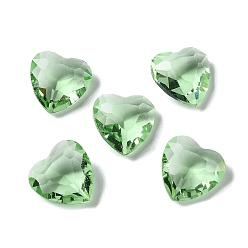 Light Green Transparent Glass Rhinestone Cabochons, Faceted, Heart, Pointed Back, Light Green, 12x12x5.5mm
