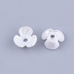 White Resin Imitation Pearl Bead Caps, 3-Petal, Flower, White, 6x6.5x2.5mm, Hole: 1mm