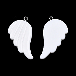 White Opaque Resin Pendants, Wing Charms, with Platinum Plated Iron Loops, White, 41x30x4mm, Hole: 2mm