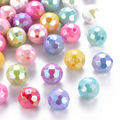 Couleur Mélangete Perles acryliques opaques, facette, teint, couleur ab , ronde, couleur mixte, 12x11.5mm, Trou: 1.8mm, environ560 pcs / 500 g