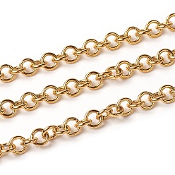 Oro Revestimiento iónico (ip) 304 cadenas rolo de acero inoxidable, cadena belcher, con carrete, sin soldar, dorado, 5x1 mm, aproximadamente 32.8 pies (10 m) / rollo