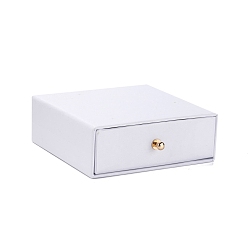 Blanco Caja de juego de joyería de cajón de papel cuadrado, con remache de latón, para pendiente, embalaje de regalos de anillos y collares, blanco, 10x10x3~3.2 cm