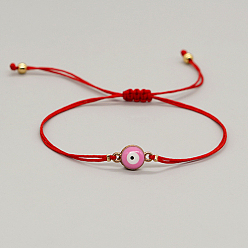 Pearl Pink Alloy Evil Eye Link Bracelet, Braided Adjustable Lucky Bracelet, Pearl Pink, 11 inch(28cm)