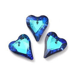 Azul Oscuro Colgantes de cristal de galvanizado, espalda plateada, facetados, encantos del corazón, azul oscuro, 17.5x14x5 mm, agujero: 1.2 mm
